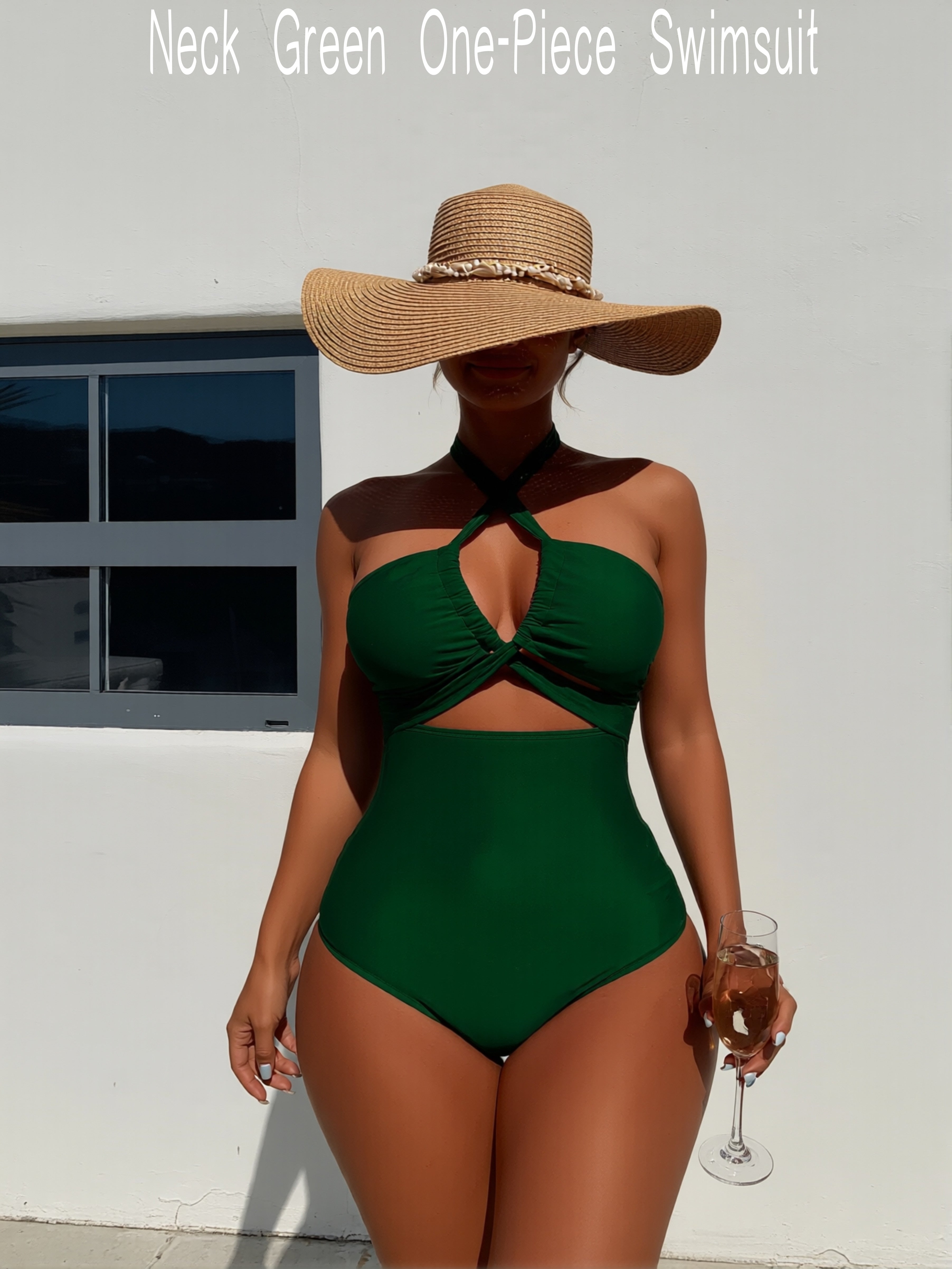 JingJing High-Cut One-Piece Swimsuit with Crisscross Halter Straps