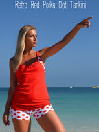 Double-Strap Red Tankini + Polka Dot Boyshort Set