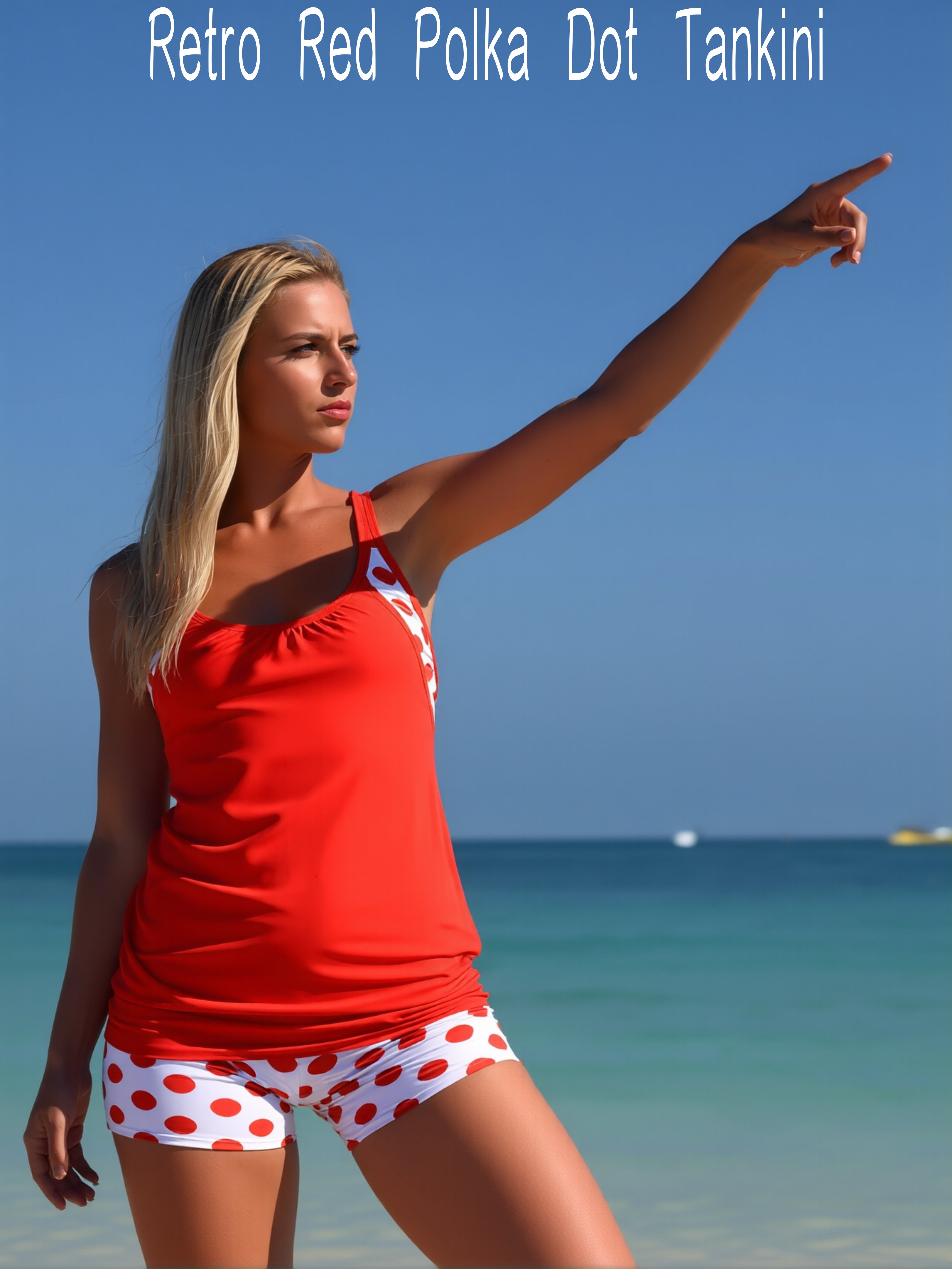 Double-Strap Red Tankini + Polka Dot Boyshort Set