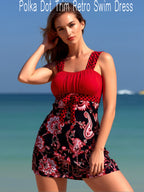 Elegant Red-Top Paisley Swim Dress for Modest Coverage