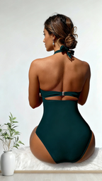 Deep Teal Tummy Control Swimsuit with Keyhole and Cross Straps
