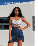 Nautical Stripe Crop Bikini + High-Waisted Skirted Swimsuit