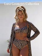 Luxury Monogram Print Bikini with Lace-Up Top