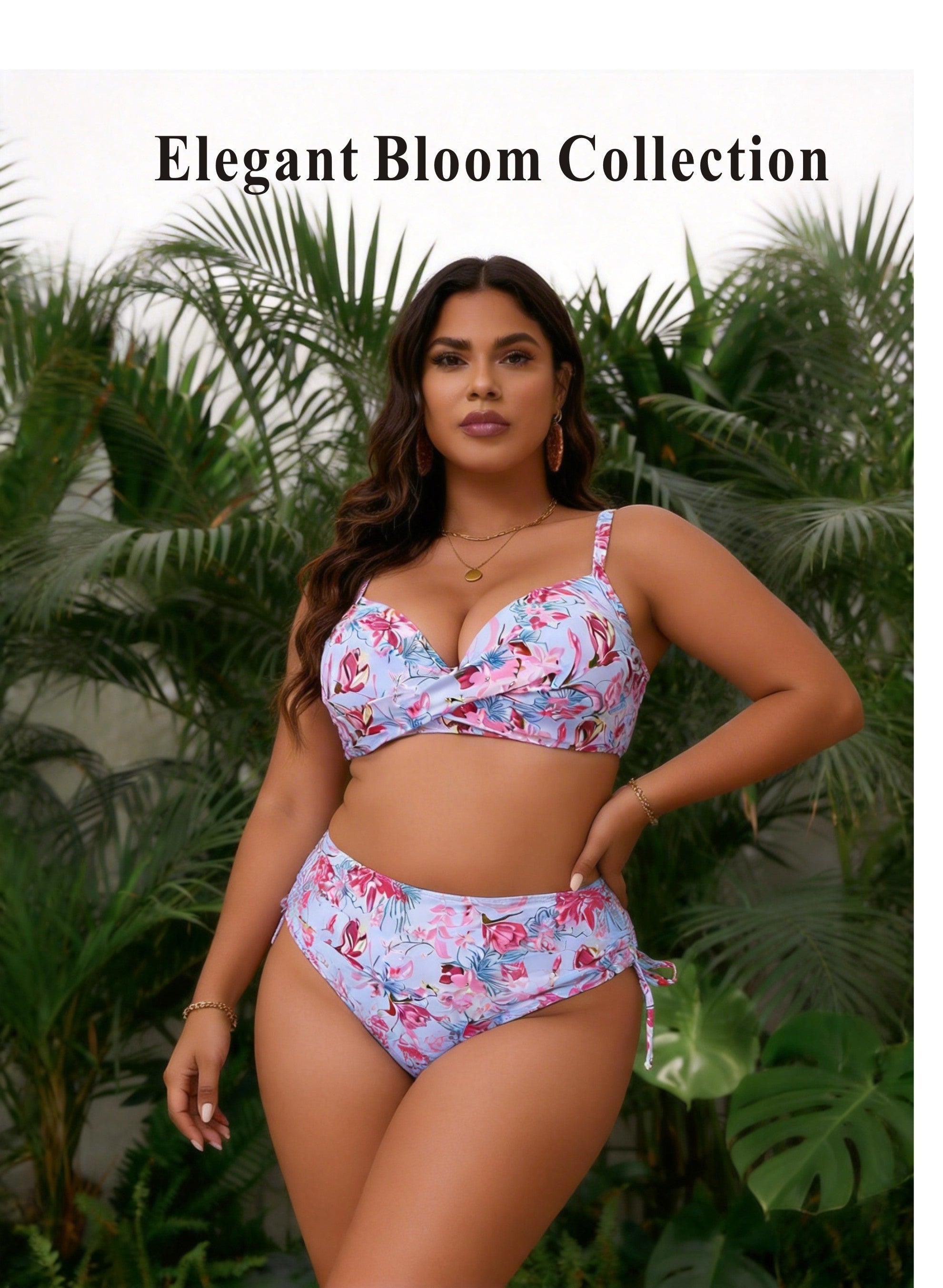 Soft Pink Floral Bikini with Adjustable Side Tie Bottom