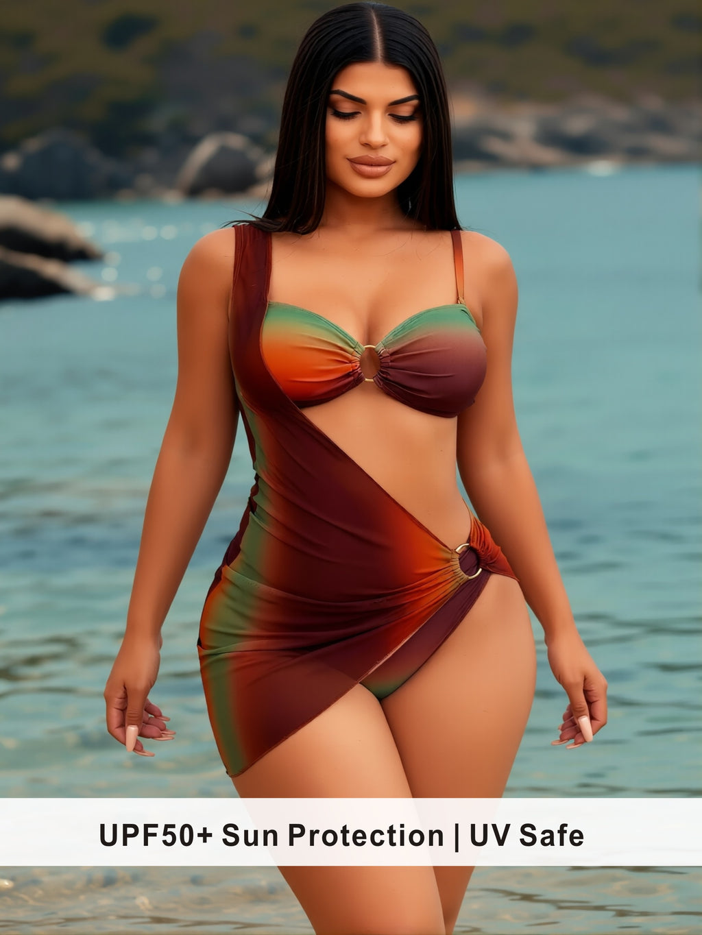 High-Cut Ombre Bathing Suit with Side Cut-Outs