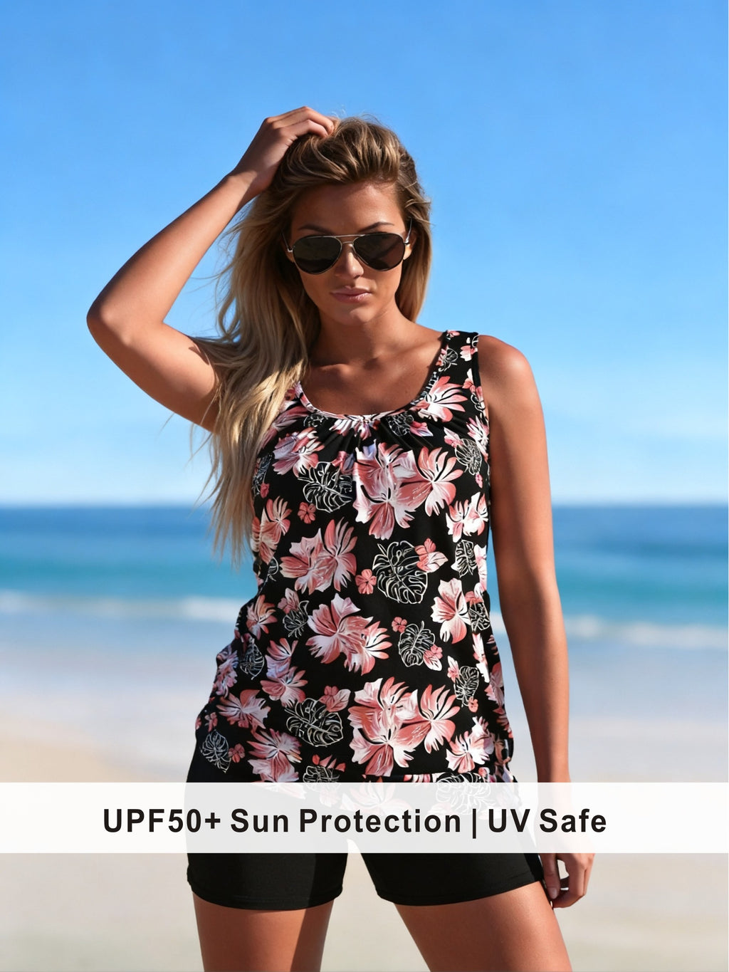 Vacation Ready Hibiscus Tankini with Modest Swim Shorts