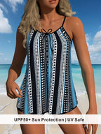 Luxe Vertical Geo Print Tankini with Loose Fit