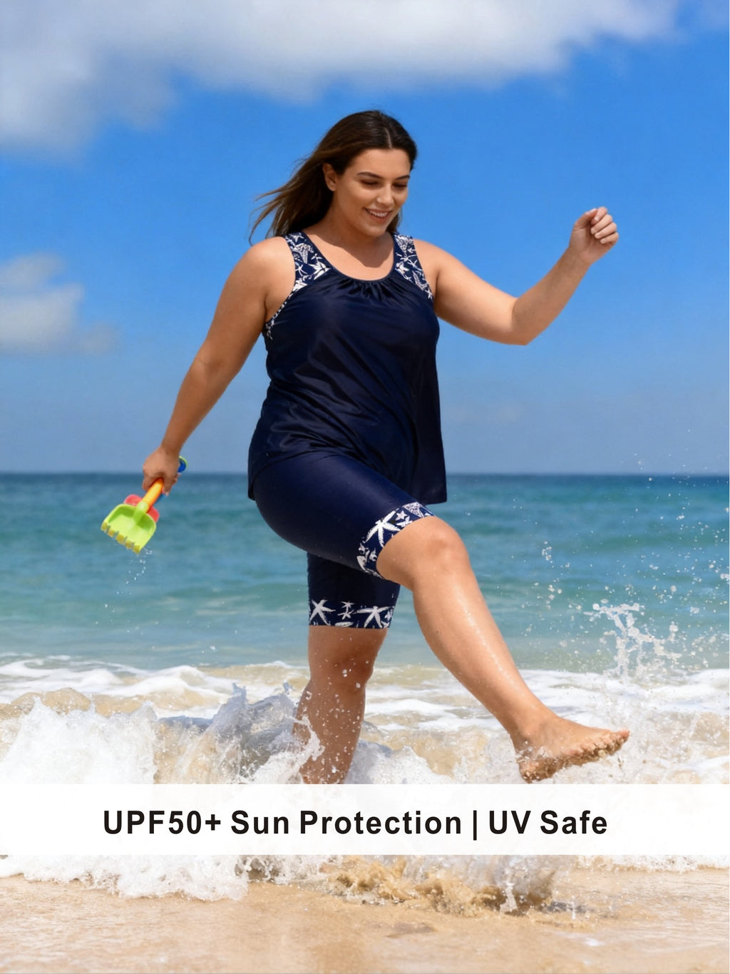 Plus Size Navy Starfish Print Tankini with Bike Shorts