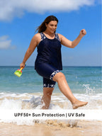 Plus Size Navy Starfish Print Tankini with Bike Shorts