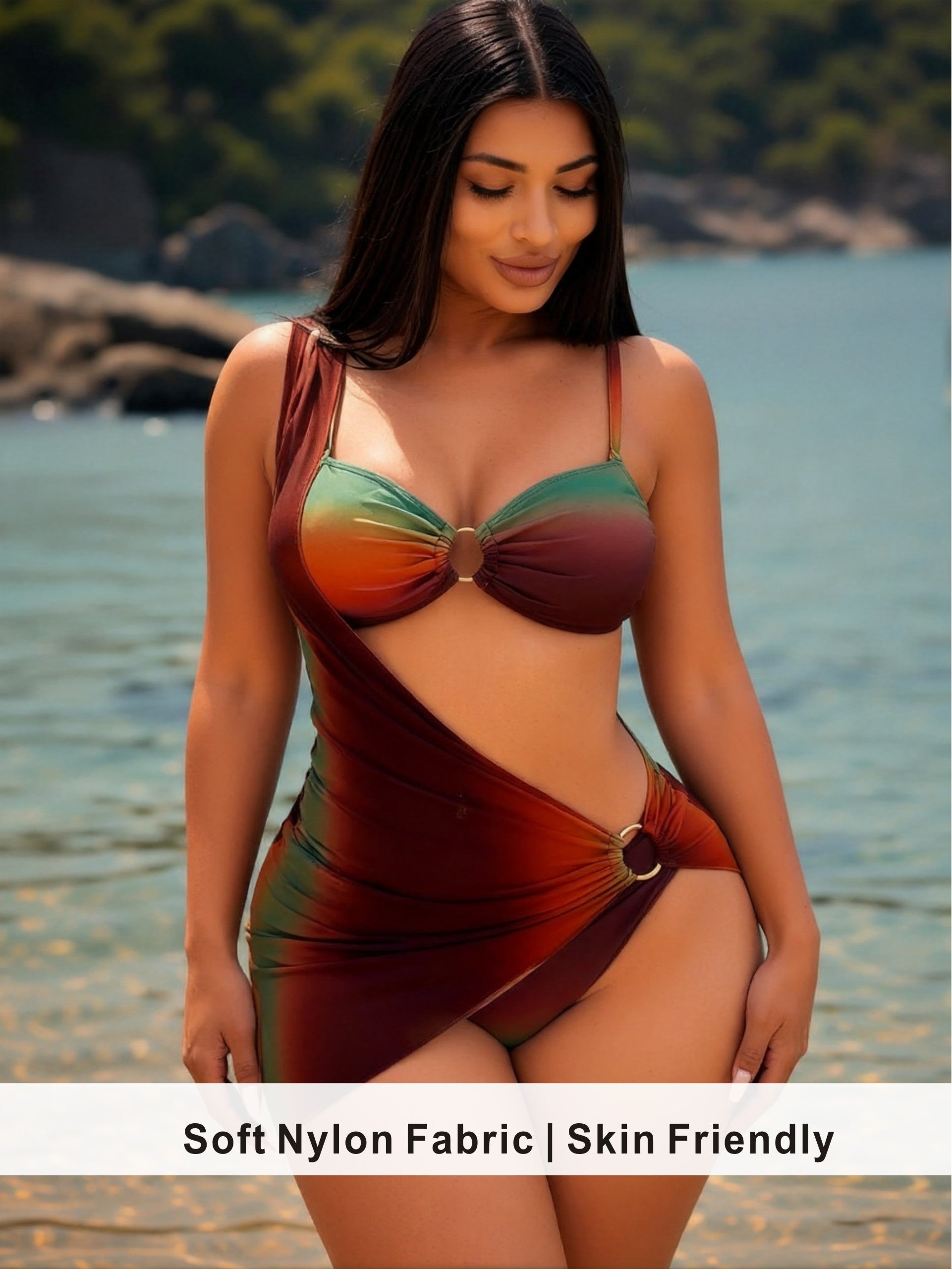 High-Cut Ombre Bathing Suit with Side Cut-Outs