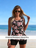 Vacation Ready Hibiscus Tankini with Modest Swim Shorts