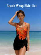 JingJing Orange Floral One-Piece Swimsuit with Matching Sarong