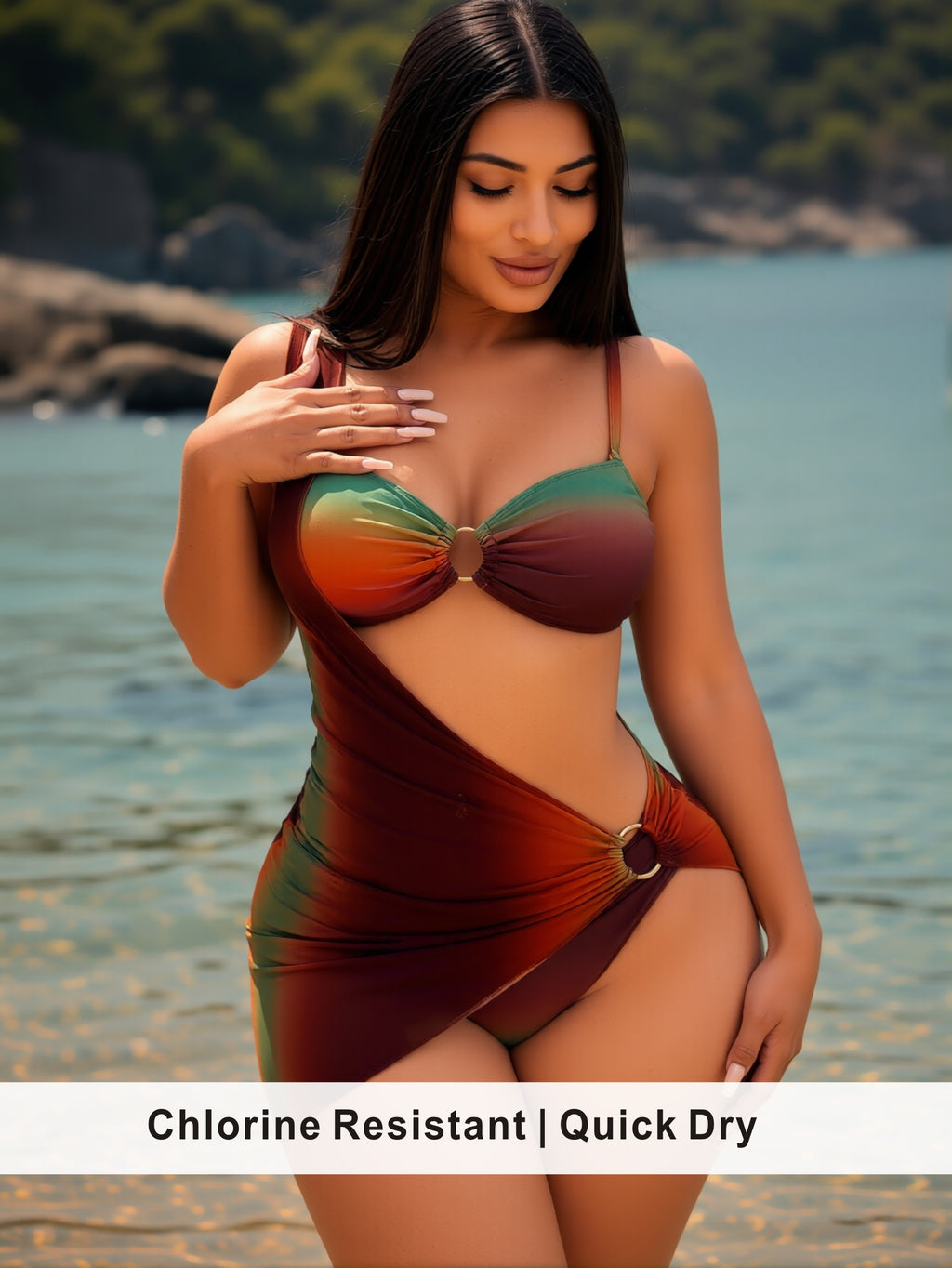 High-Cut Ombre Bathing Suit with Side Cut-Outs