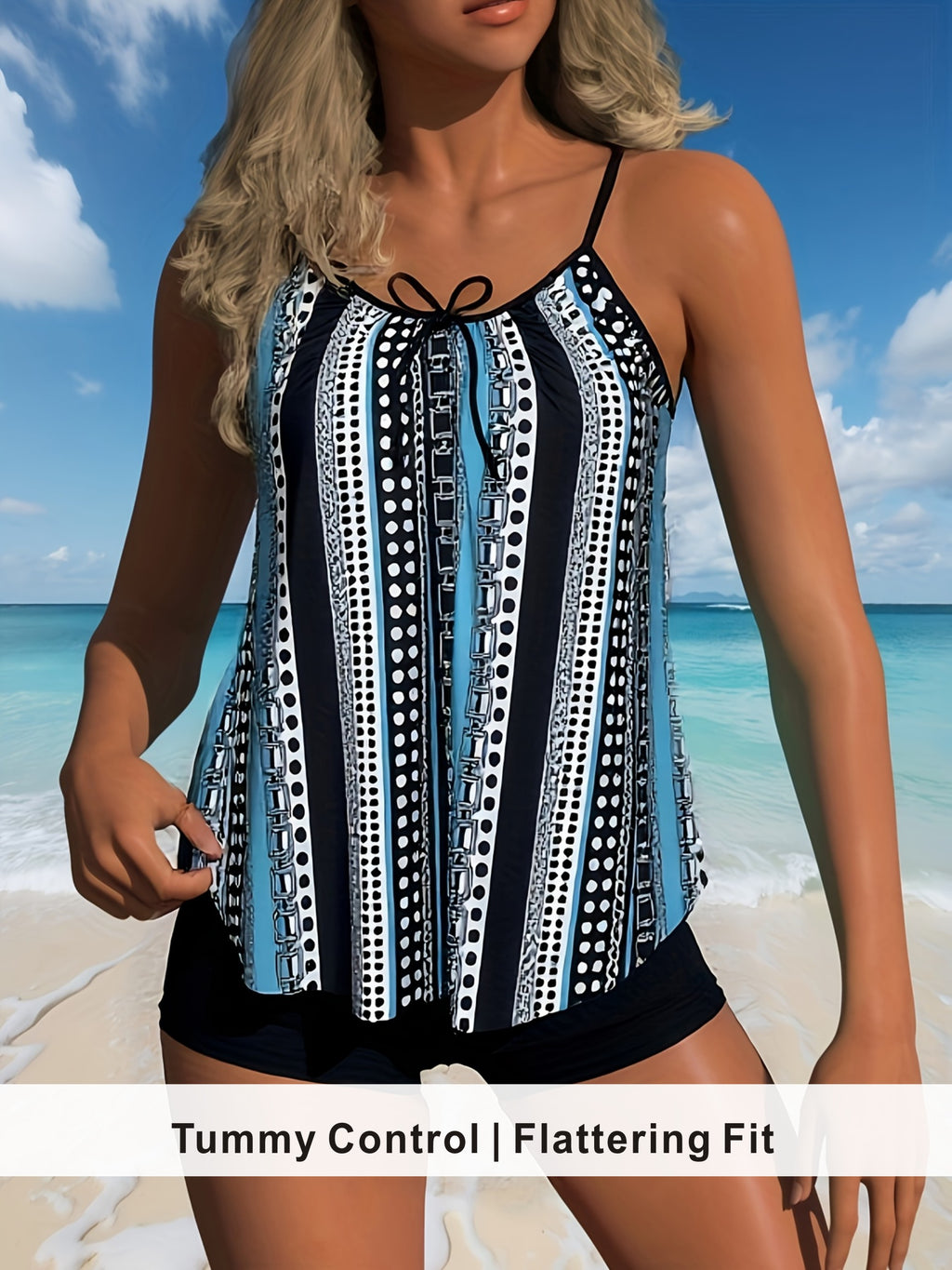 Luxe Vertical Geo Print Tankini with Loose Fit