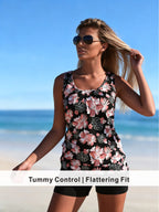 Vacation Ready Hibiscus Tankini with Modest Swim Shorts