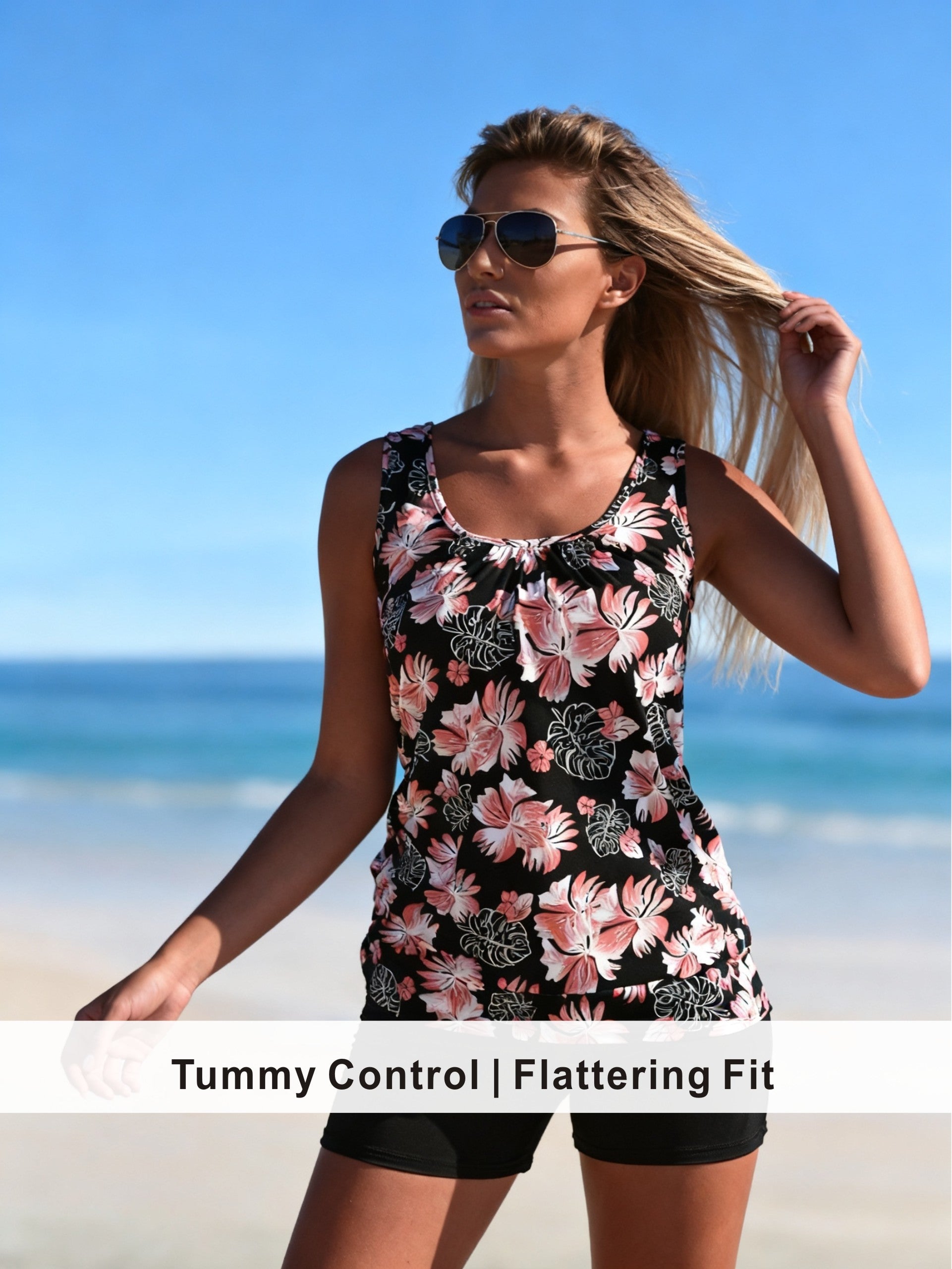 Vacation Ready Hibiscus Tankini with Modest Swim Shorts