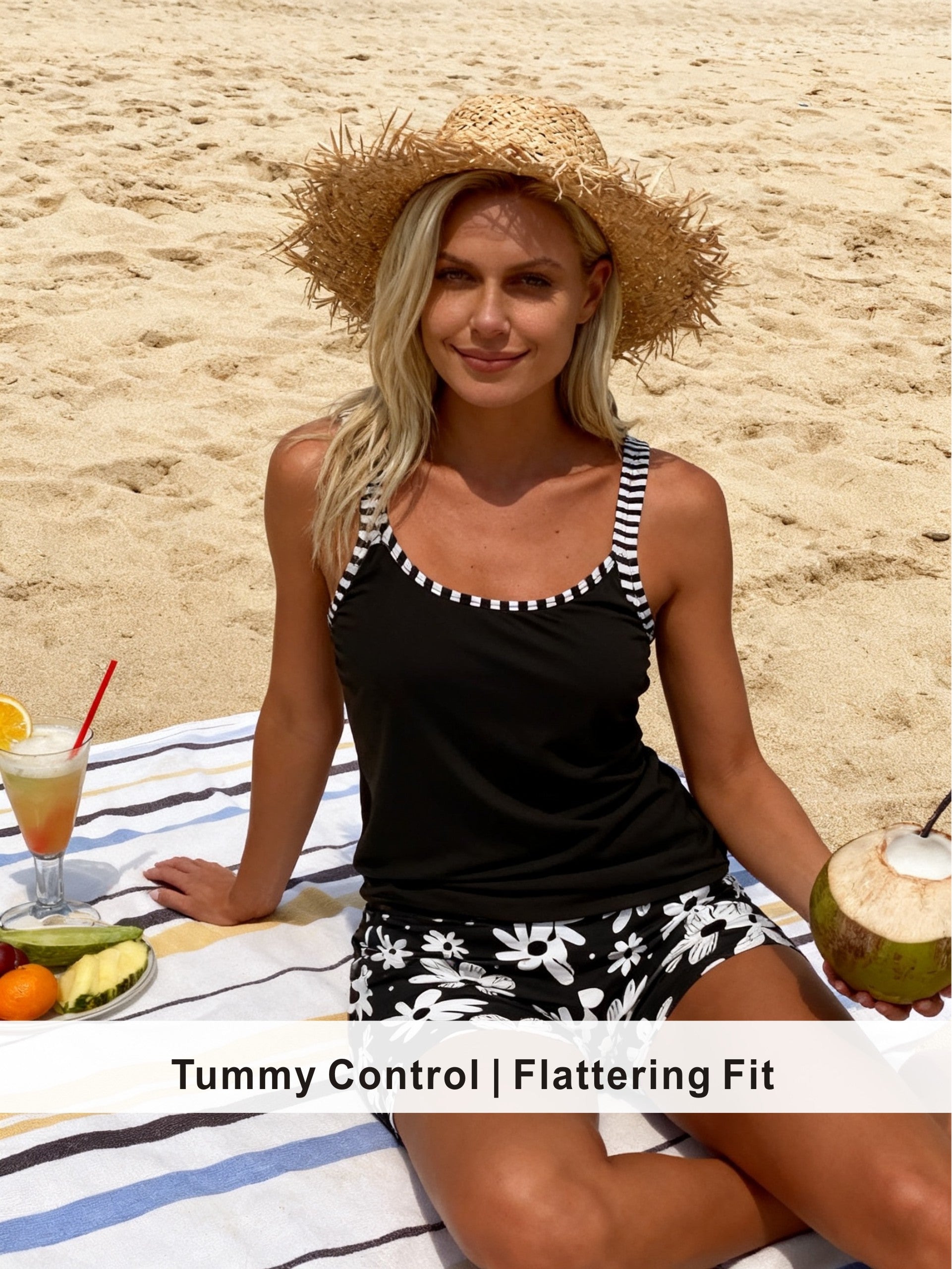 Daisy Print Tankini with Boyshorts