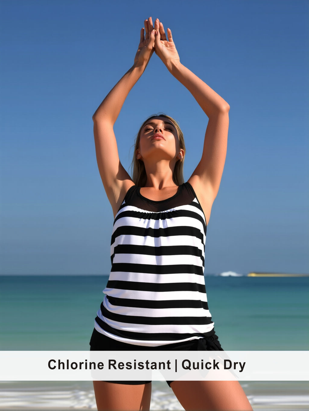 Nautical Stripe Tankini with Sheer Mesh Yoke & Knot Shorts