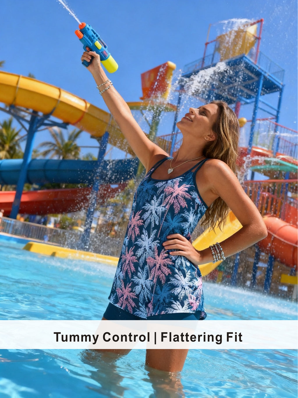 Teal Ombre Palm Tree Tankini with Solid Boyshorts
