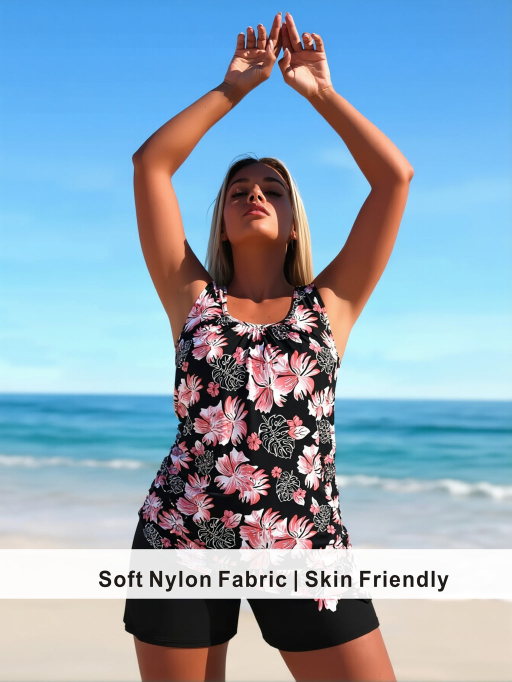 Vacation Ready Hibiscus Tankini with Modest Swim Shorts