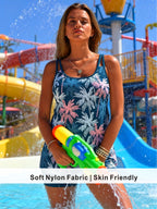 Teal Ombre Palm Tree Tankini with Solid Boyshorts