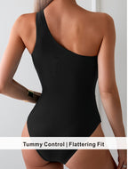 Minimalist Ribbed One-Shoulder Bathing Suit