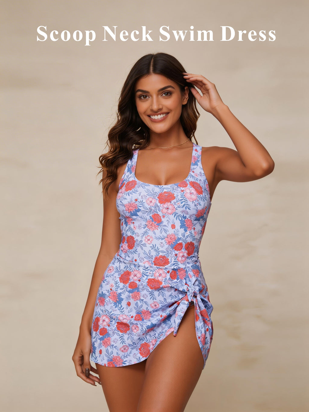 JingJing Pastel Floral Swim Dress One-Piece Swimsuit