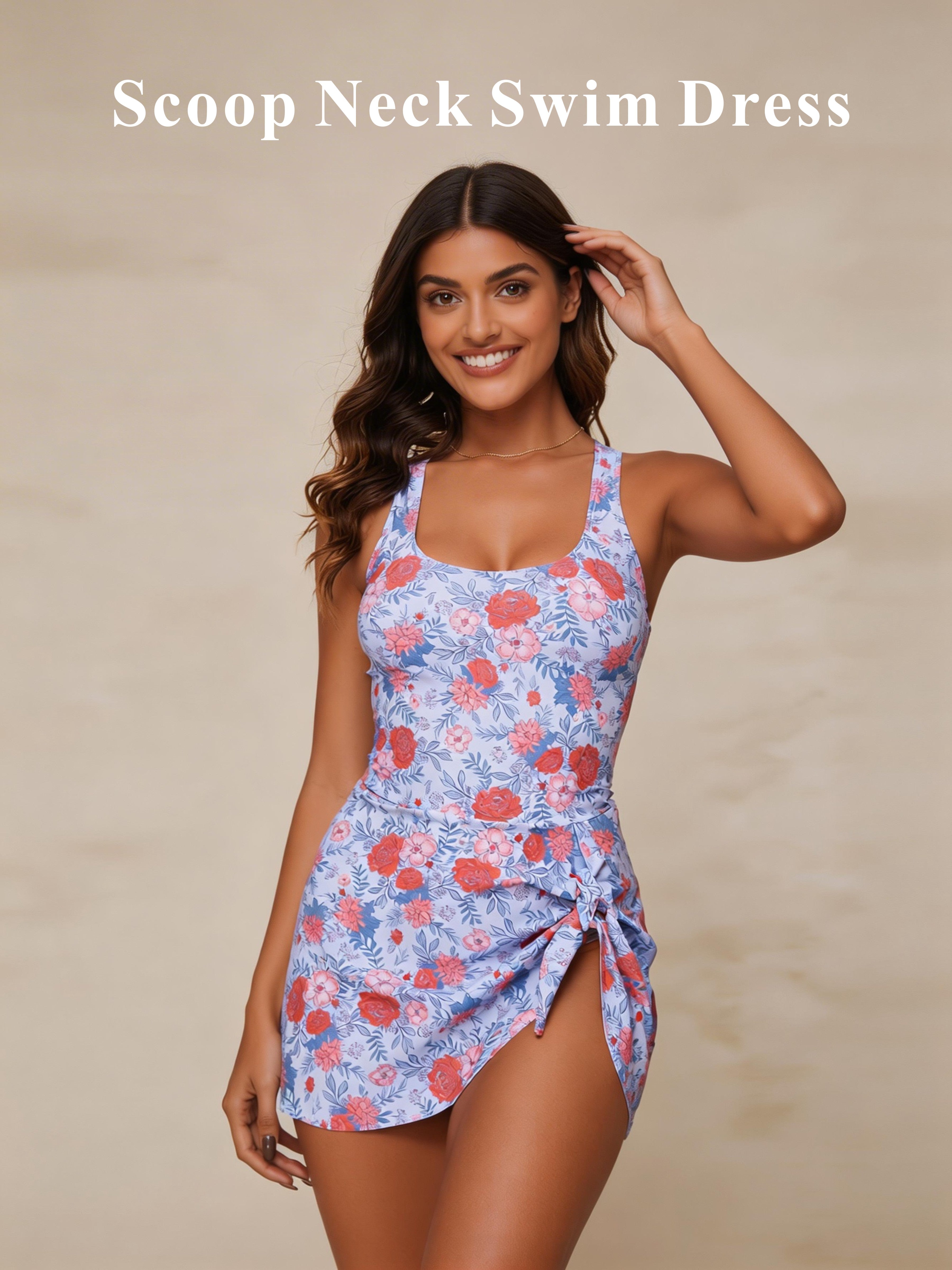 JingJing Pastel Floral Swim Dress One-Piece Swimsuit