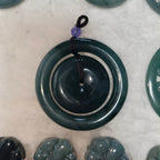 Natural Oil Green Jadeite Mother & Child Safety Buckle Pendant, Chinese Vintage Concentric Donut Jade Necklace Amulet for Men Women