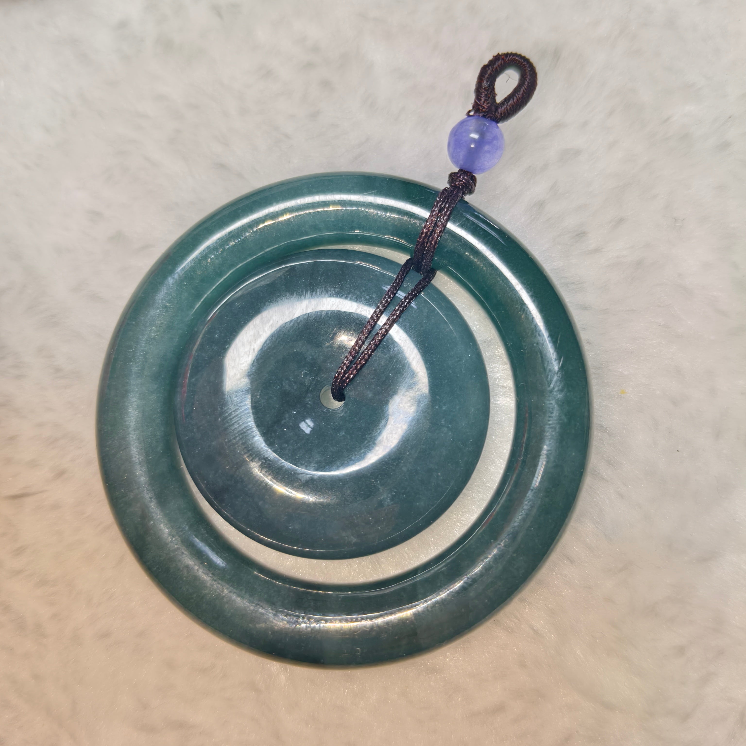 Natural Oil Green Jadeite Mother & Child Safety Buckle Pendant, Chinese Vintage Concentric Donut Jade Necklace Amulet for Men Women