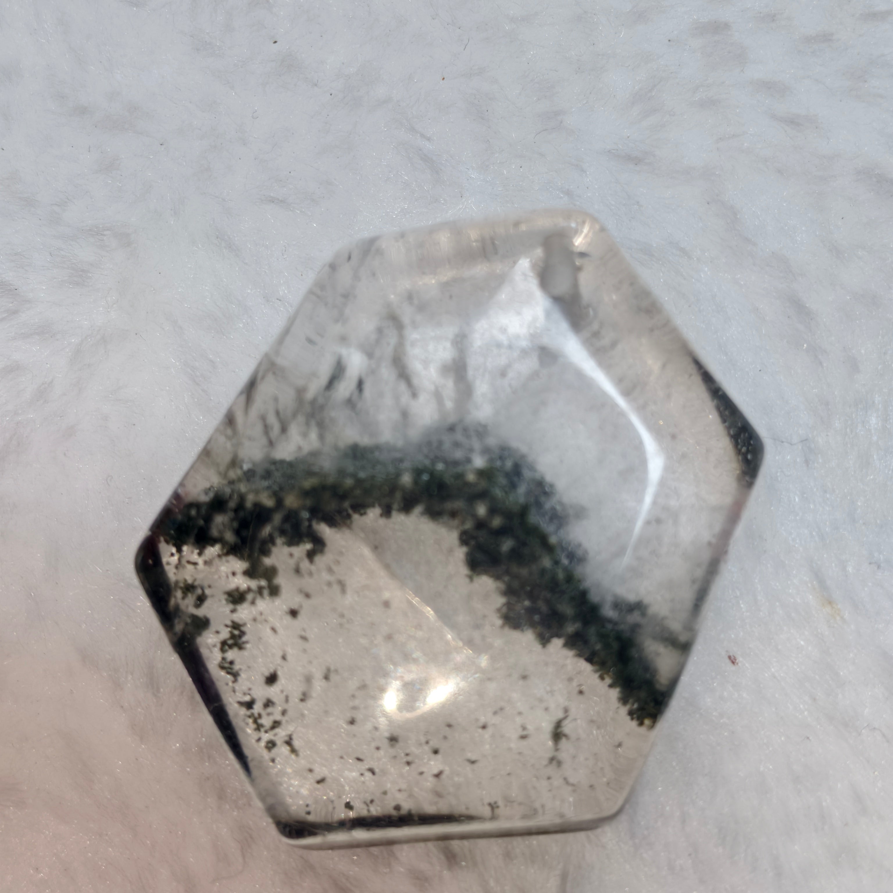 Natural Green Phantom Quartz Hexagon Pendant, Landscape Inclusion Crystal Pendant Healing Meditation Crystal Jewelry for Women Men