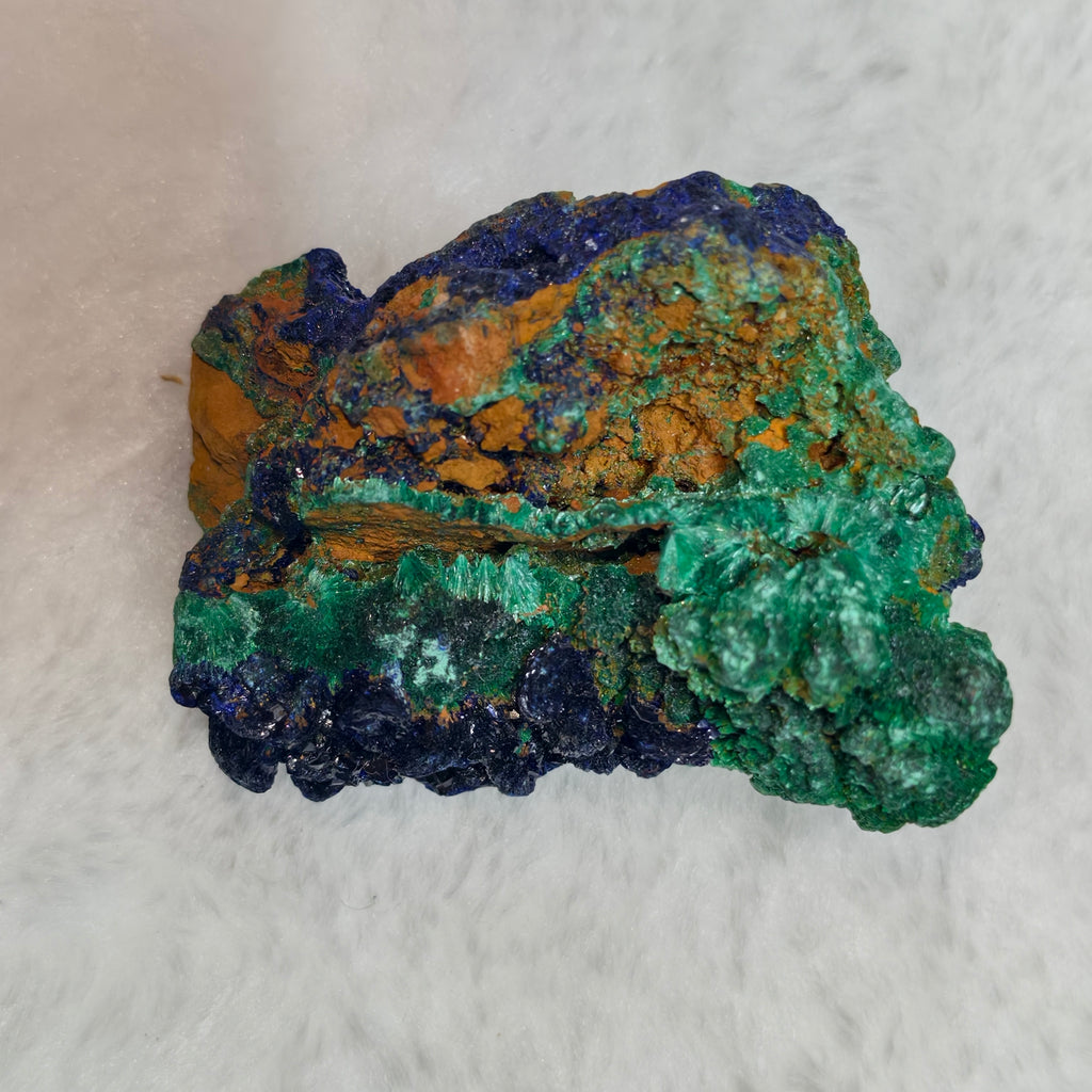 Natural Azurite Malachite Raw Mineral Specimen, Blue Azurite Crystal Cluster with Fibrous Malachite Healing Collectible Stone