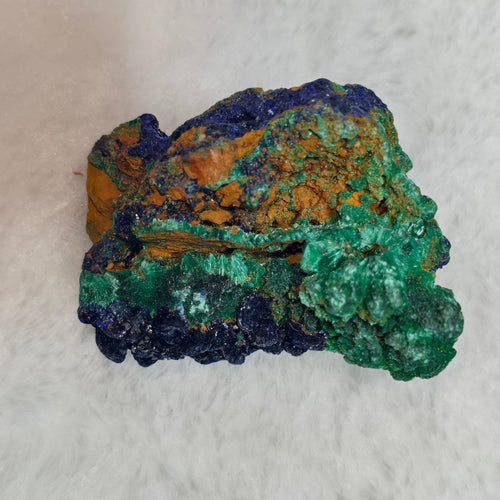 Natural Azurite Malachite Raw Mineral Specimen, Blue Azurite Crystal Cluster with Fibrous Malachite Healing Collectible Stone