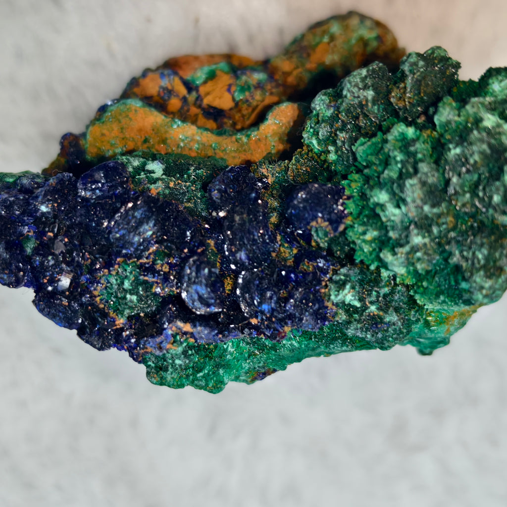 Natural Azurite Malachite Raw Mineral Specimen, Blue Azurite Crystal Cluster with Fibrous Malachite Healing Collectible Stone