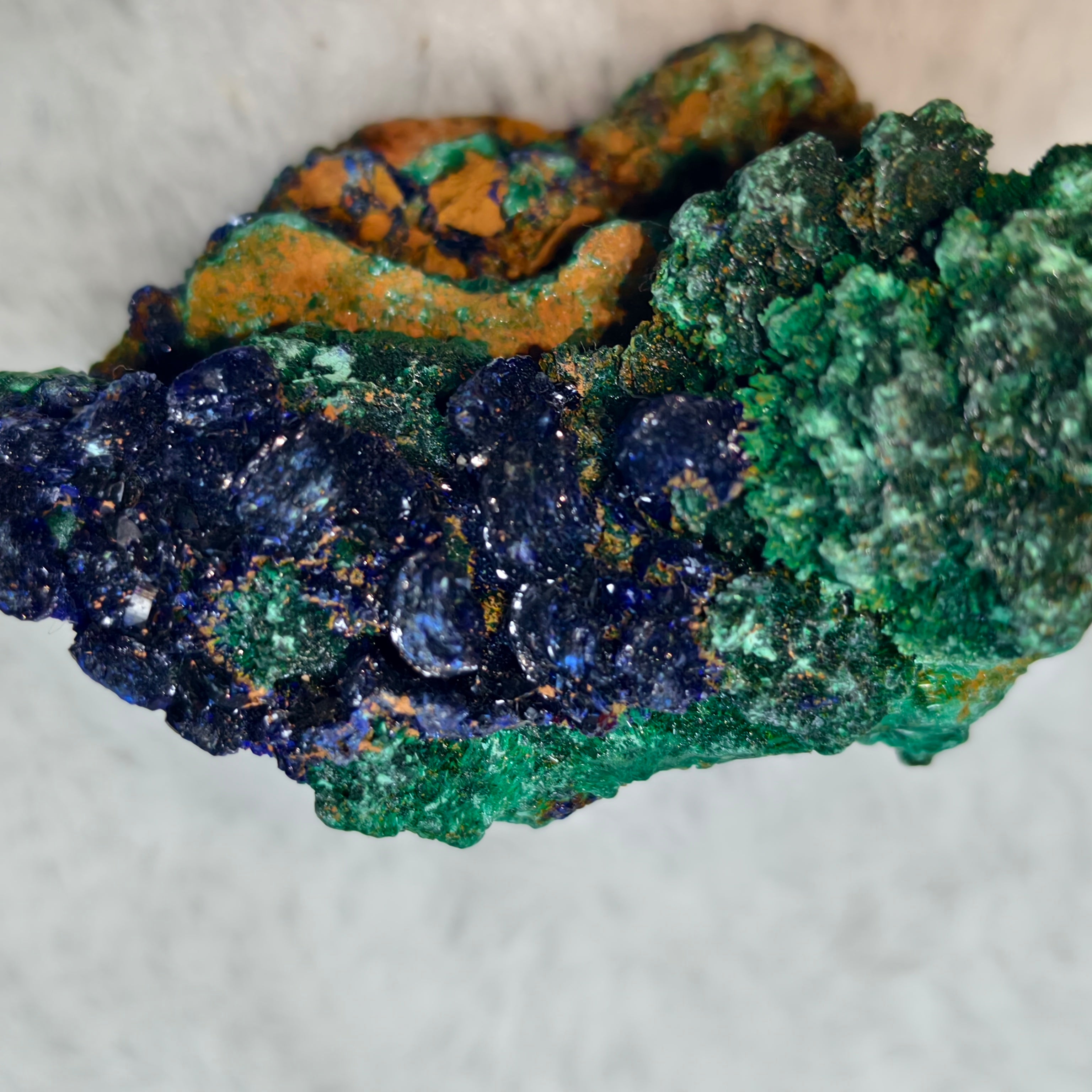 Natural Azurite Malachite Raw Mineral Specimen, Blue Azurite Crystal Cluster with Fibrous Malachite Healing Collectible Stone