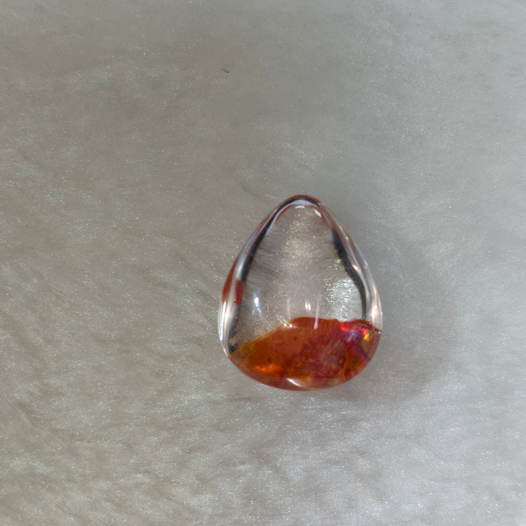 Natural Red Inclusion Quartz Teardrop Pendant, Red Hematite Flower Phantom Quartz Cabochon Healing Crystal Necklace