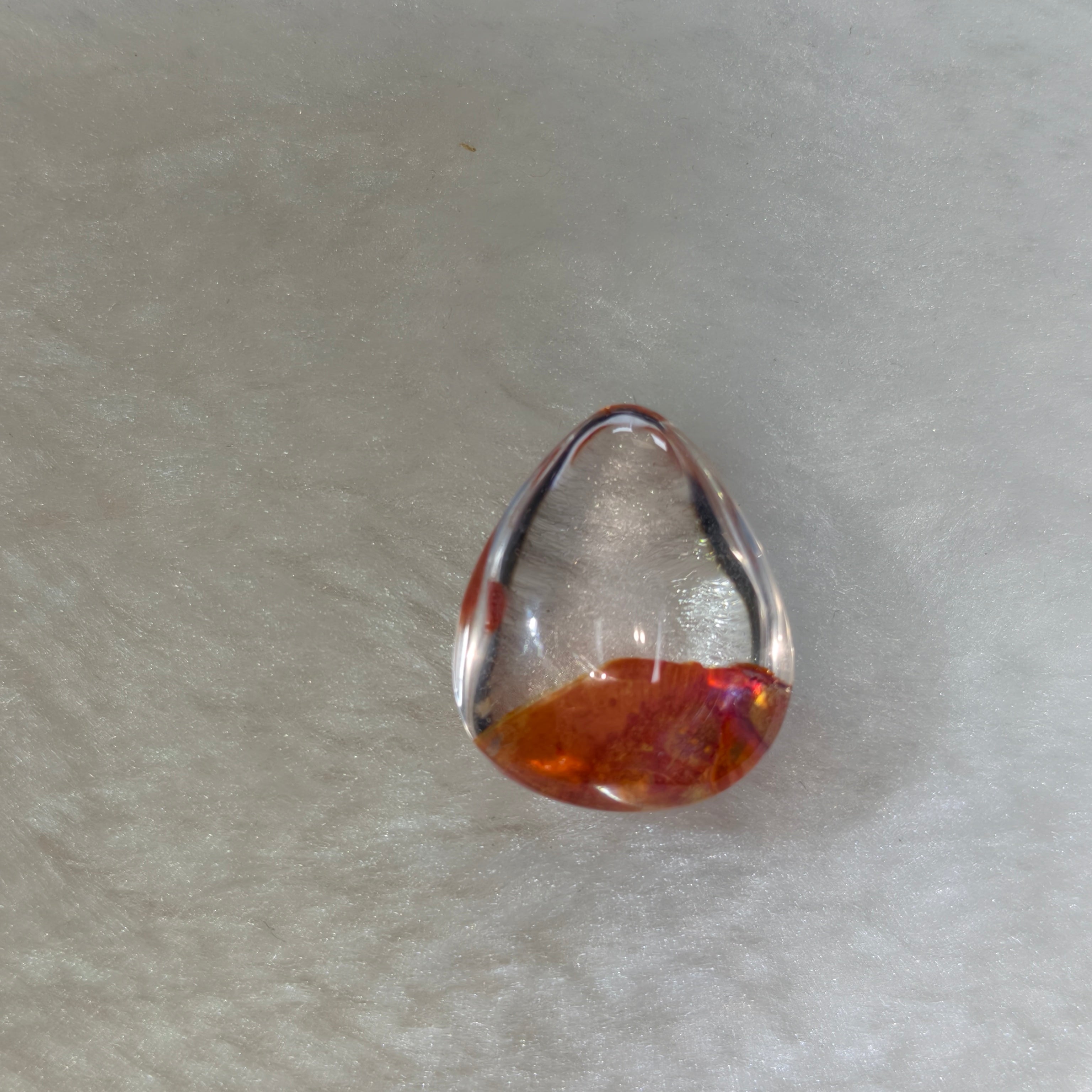 Natural Red Inclusion Quartz Teardrop Pendant, Red Hematite Flower Phantom Quartz Cabochon Healing Crystal Necklace