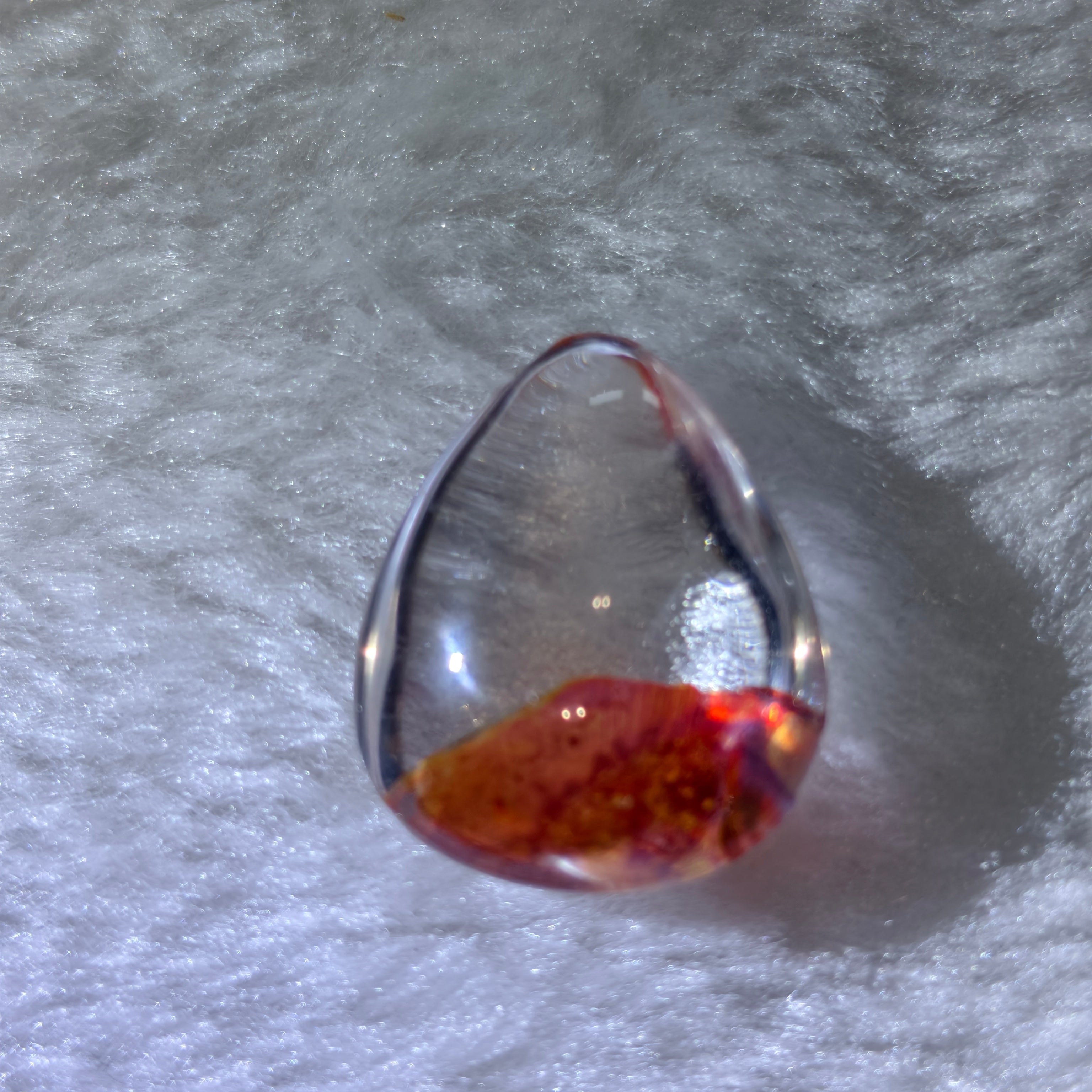 Natural Red Inclusion Quartz Teardrop Pendant, Red Hematite Flower Phantom Quartz Cabochon Healing Crystal Necklace