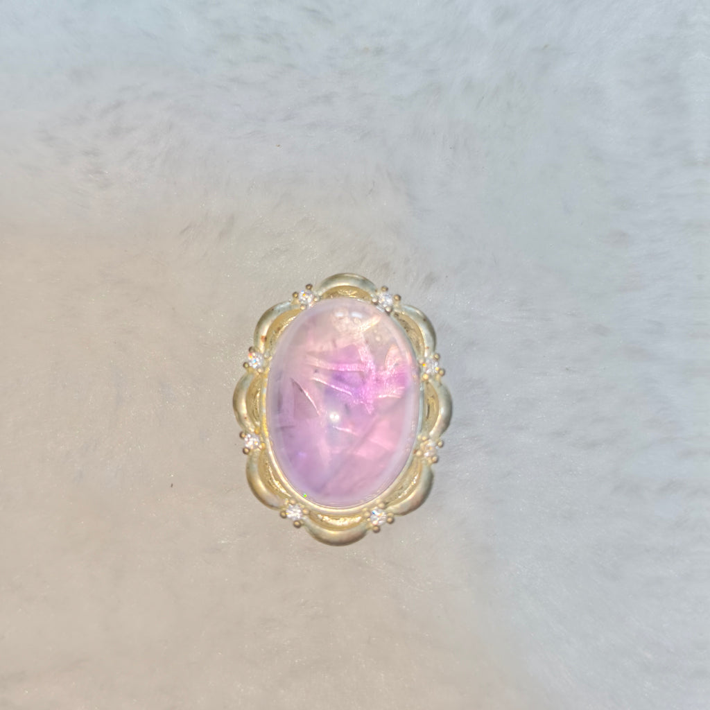 Natural Star Amethyst Oval Cabochon Inlaid Pendant, Vintage Gold Frame Starlight Amethyst Healing Crystal Necklace for Women