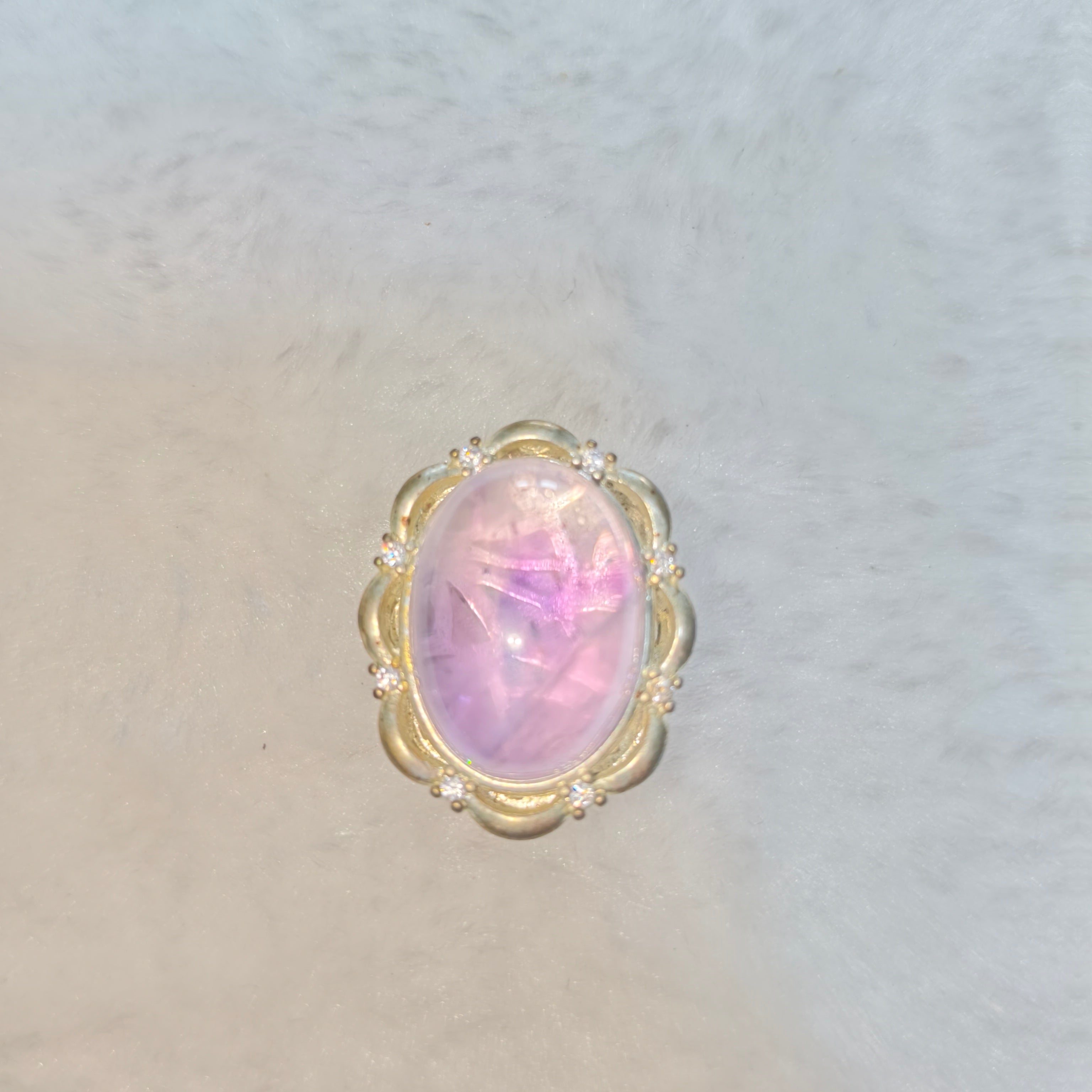 Natural Star Amethyst Oval Cabochon Inlaid Pendant, Vintage Gold Frame Starlight Amethyst Healing Crystal Necklace for Women