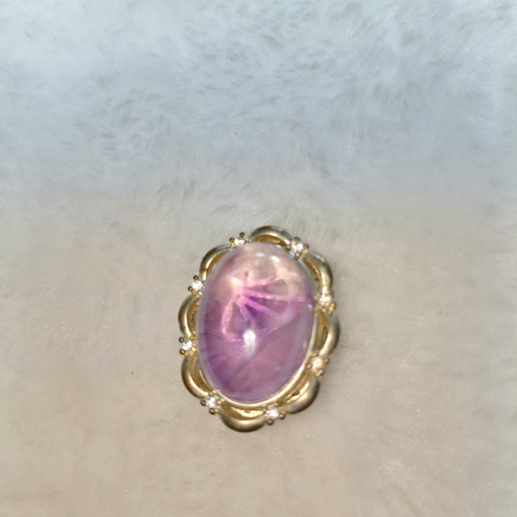 Natural Star Amethyst Oval Cabochon Inlaid Pendant, Vintage Gold Frame Starlight Amethyst Healing Crystal Necklace for Women