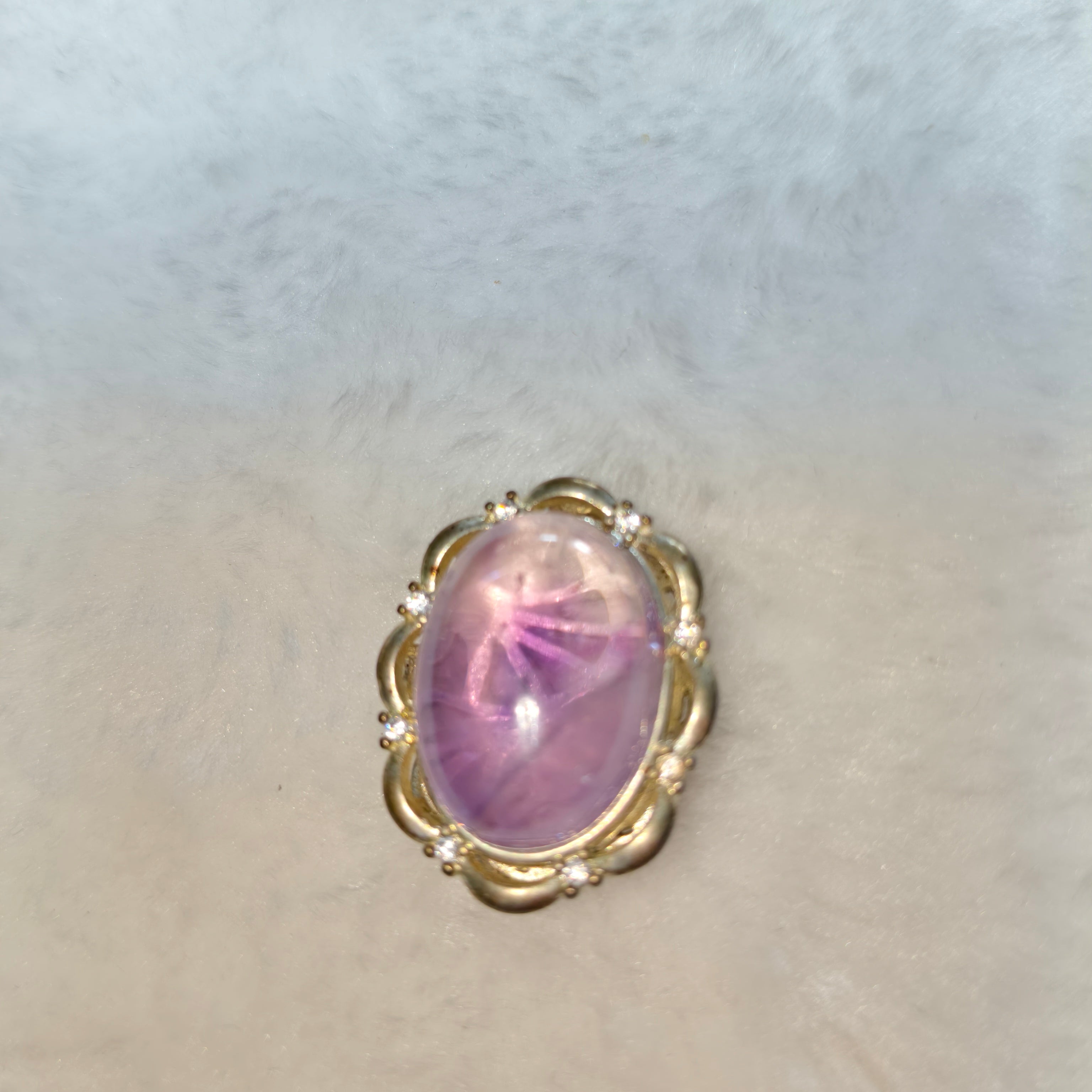 Natural Star Amethyst Oval Cabochon Inlaid Pendant, Vintage Gold Frame Starlight Amethyst Healing Crystal Necklace for Women