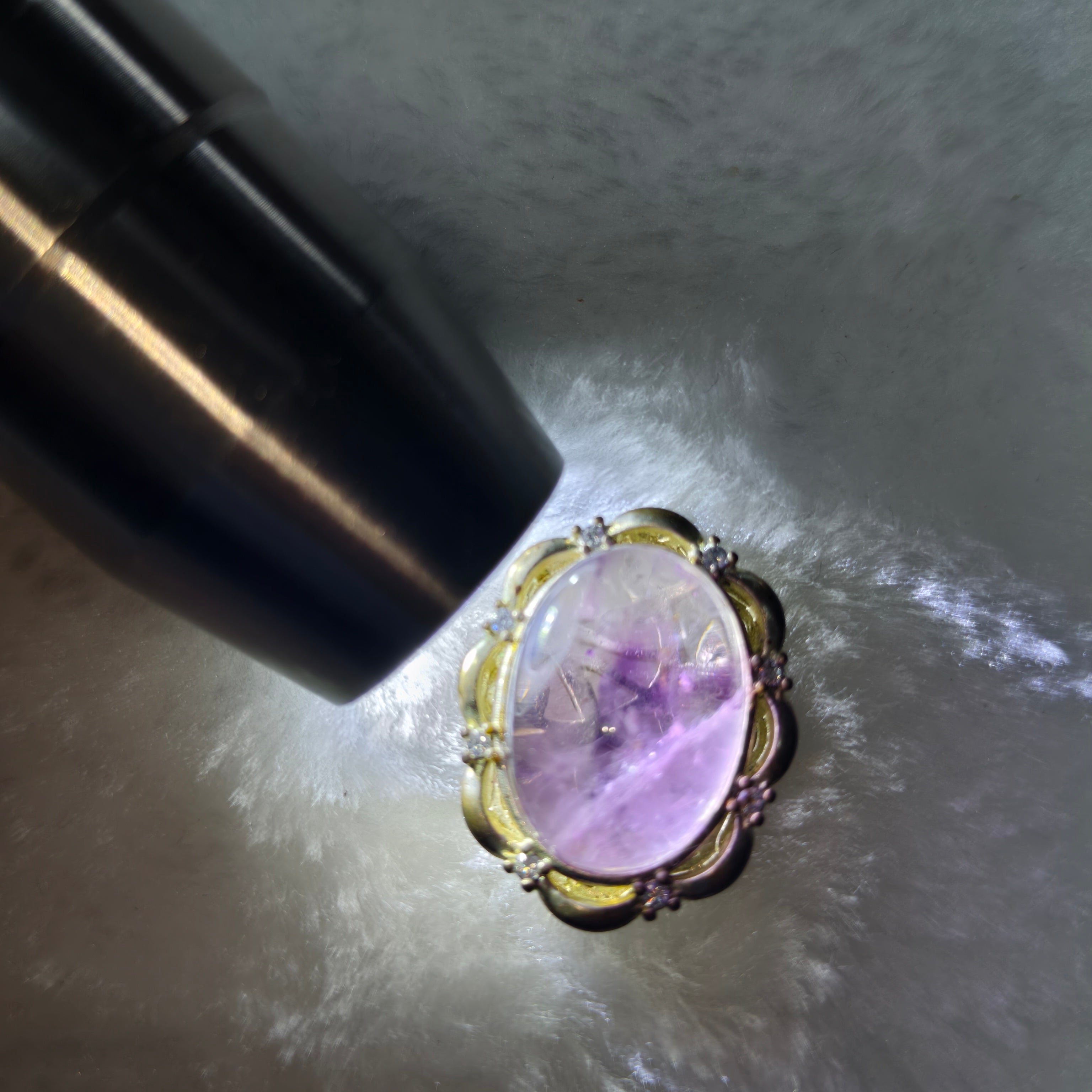 Natural Star Amethyst Oval Cabochon Inlaid Pendant, Vintage Gold Frame Starlight Amethyst Healing Crystal Necklace for Women