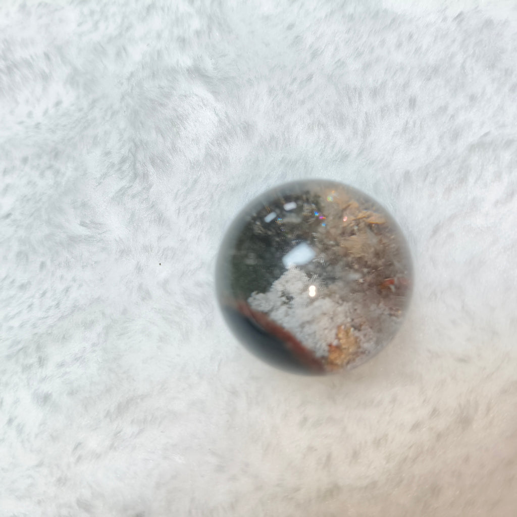 Natural Green Phantom Quartz Sphere Bead, Landscape Phantom Crystal Round Ball Healing Crystal Ornament Pendant Bead