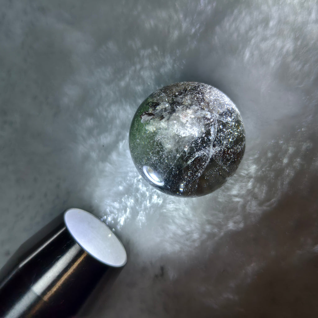 Natural Green Phantom Quartz Sphere Bead, Landscape Phantom Crystal Round Ball Healing Crystal Ornament Pendant Bead
