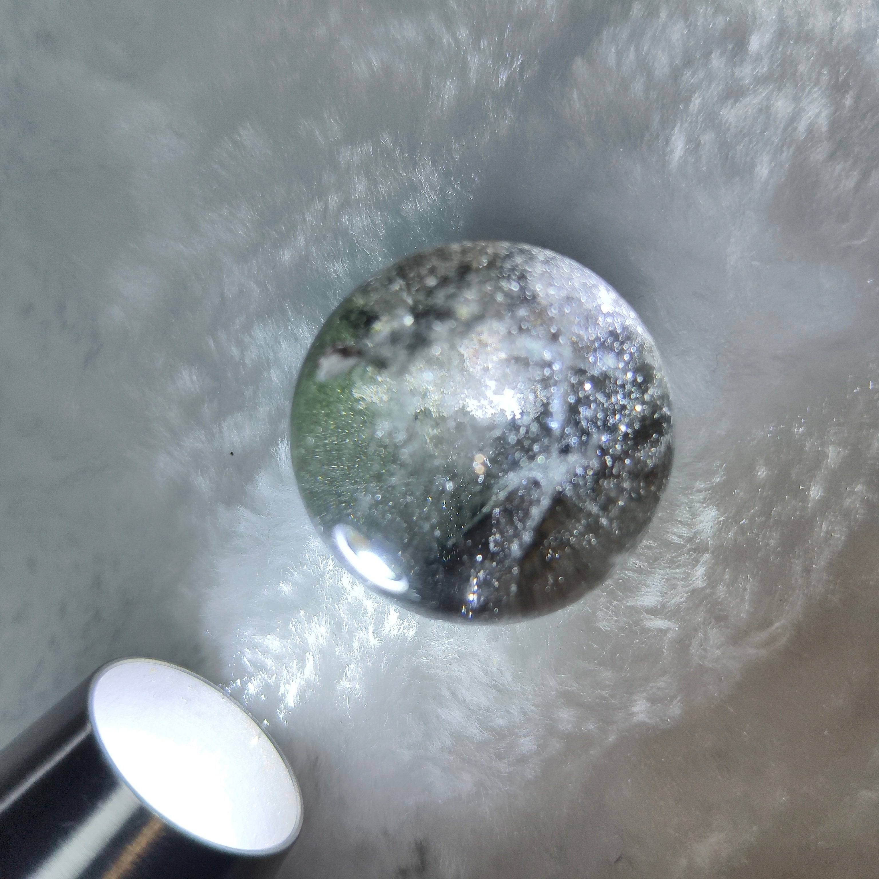 Natural Green Phantom Quartz Sphere Bead, Landscape Phantom Crystal Round Ball Healing Crystal Ornament Pendant Bead