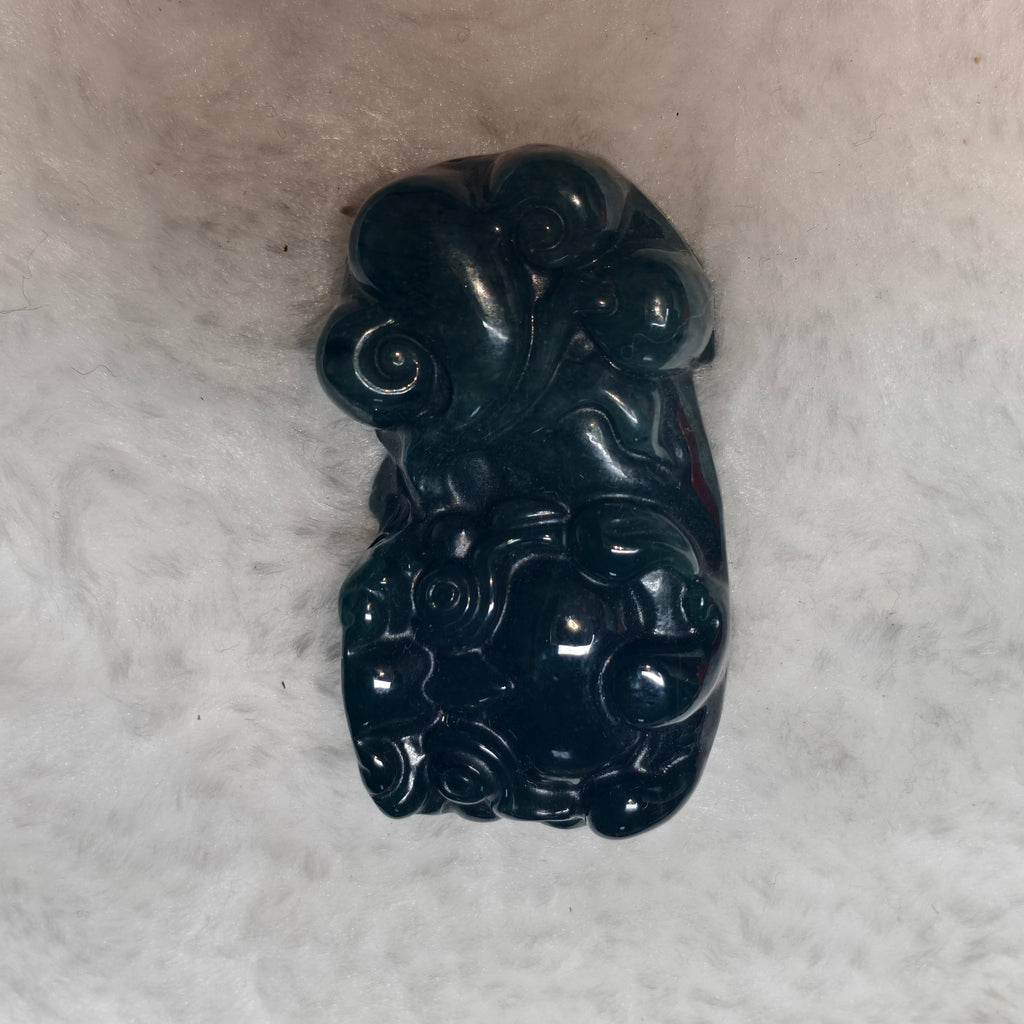 Natural Dark Green Jadeite Pixiu Pendant, Hand‑Carved Chinese Wealth Protection Amulet Charm