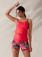 JingJing 2-Piece Tankini with Solid Red Top & Floral Swim Shorts