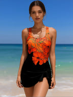 JingJing Orange Floral One-Piece Swimsuit with Matching Sarong