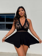 Elegant Lace & Mesh Detail Swim Dress for Curvy Women